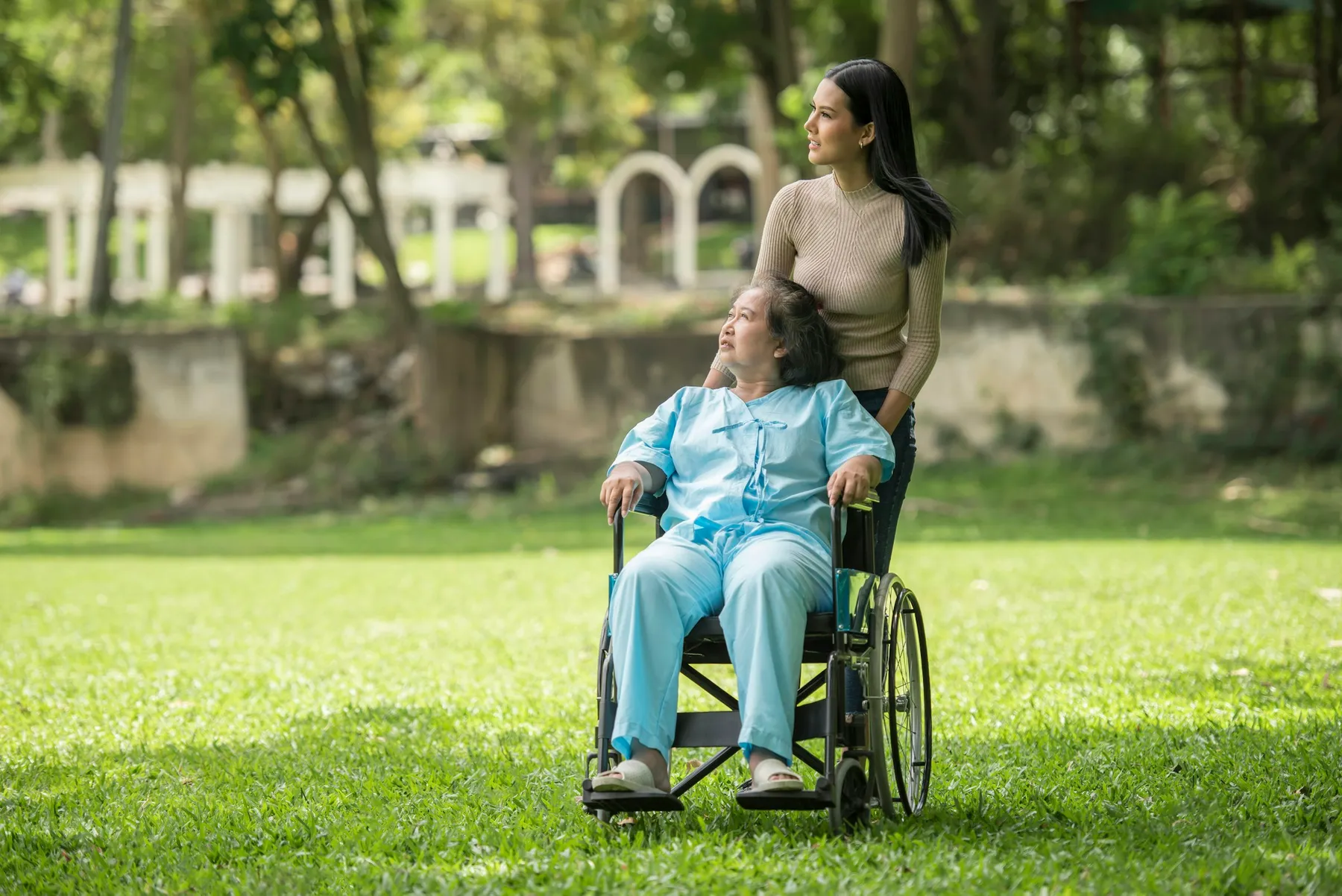 A Broadsafe Care support worker assisting a participant in the community